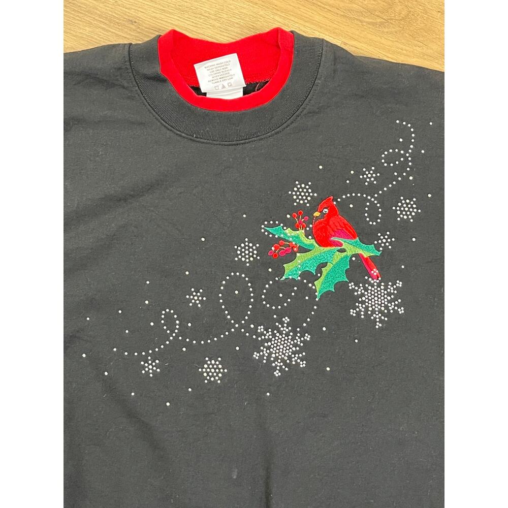 Vintage Pleasant Shade Cardinal Holly Embellished Sweatshirt Sz S - Picture 2 of 8